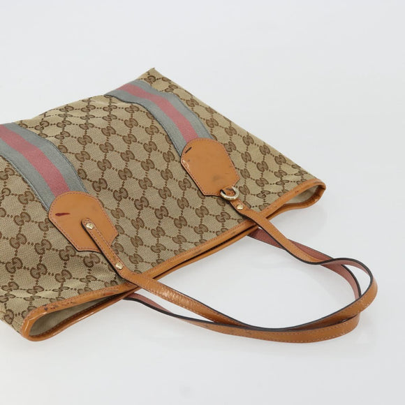 GUCCI GG Canvas Sherry Line Tote Bag Beige Gold 211971 Auth am11431