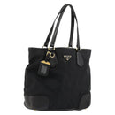 PRADA Tote Bag Nylon Leather Black Gold Auth am11435-1