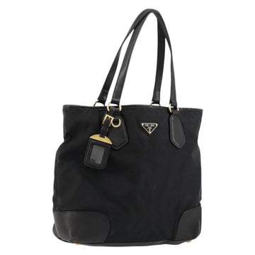 PRADA Tote Bag Nylon Leather Black Gold Auth am11435