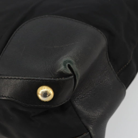 PRADA Tote Bag Nylon Leather Black Gold Auth am11435
