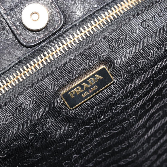 PRADA Tote Bag Nylon Leather Black Gold Auth am11435
