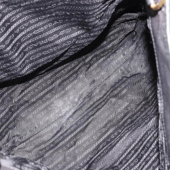 PRADA Tote Bag Nylon Leather Black Gold Auth am11435