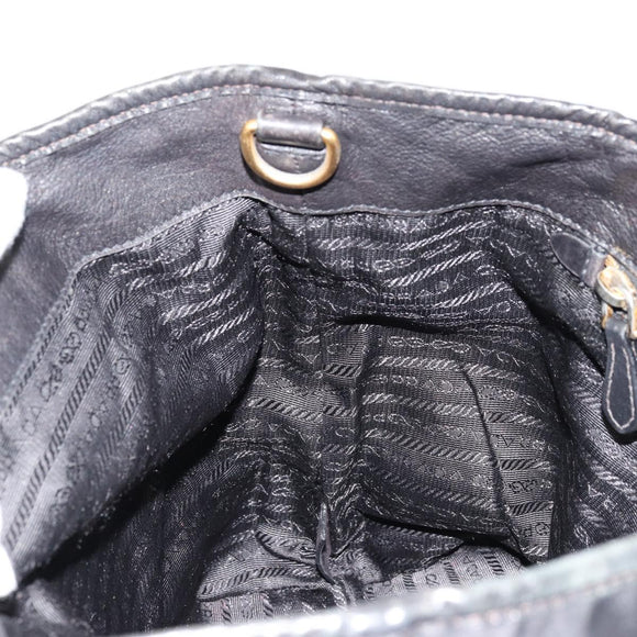 PRADA Tote Bag Nylon Leather Black Gold Auth am11435