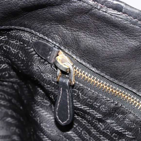 PRADA Tote Bag Nylon Leather Black Gold Auth am11435