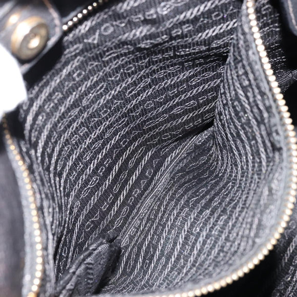 PRADA Tote Bag Nylon Leather Black Gold Auth am11435