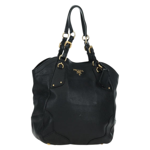 PRADA Tote Bag Leather Black Gold BR3847 Auth am11447V