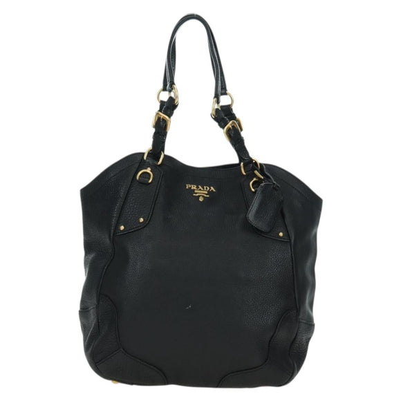 PRADA Tote Bag Leather Black Gold BR3847 Auth am11447V