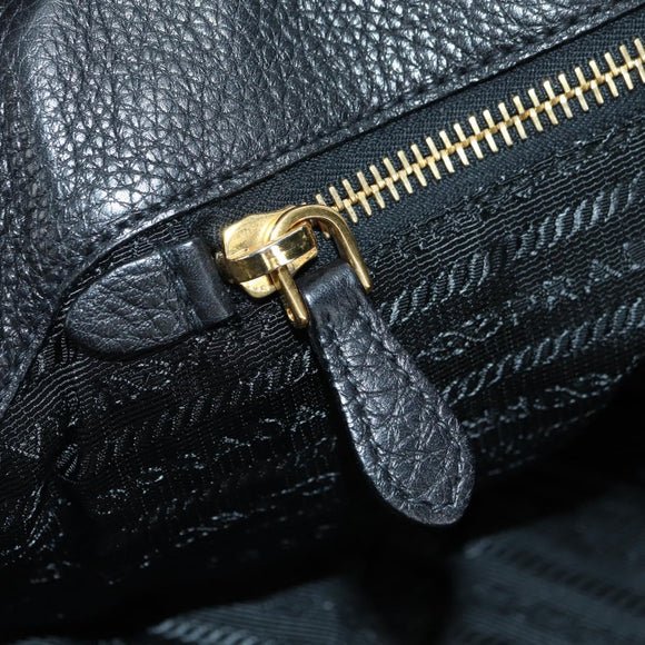 PRADA Tote Bag Leather Black Gold BR3847 Auth am11447V