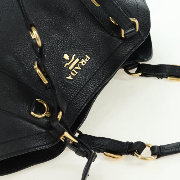 PRADA Tote Bag Leather Black Gold BR3847 Auth am11447V