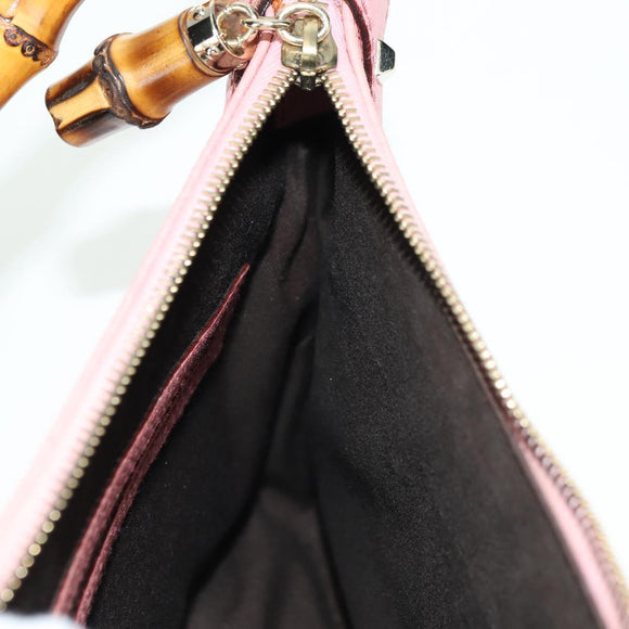 GUCCI Bamboo Studs Shoulder Bag Leather Pink Gold 137378 Auth am11450V