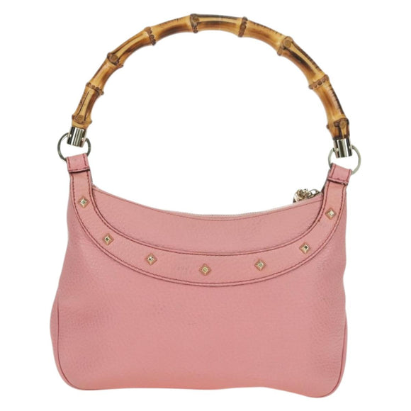 GUCCI Bamboo Studs Shoulder Bag Leather Pink Gold 137378 Auth am11450V