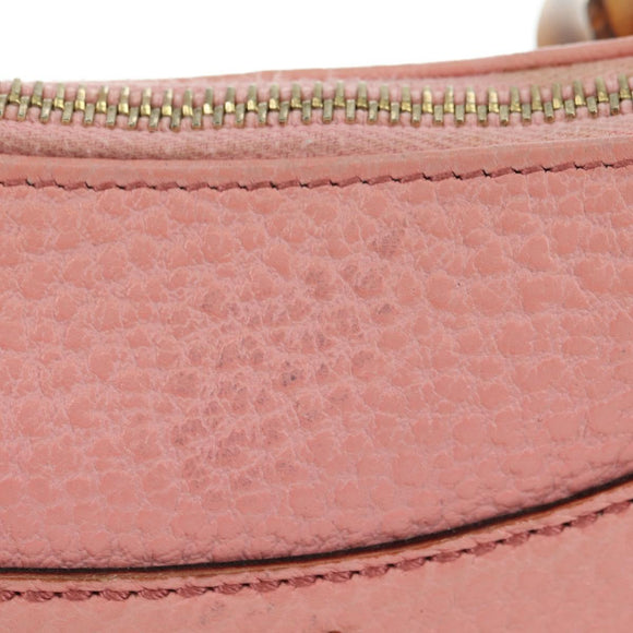 GUCCI Bamboo Studs Shoulder Bag Leather Pink Gold 137378 Auth am11450V