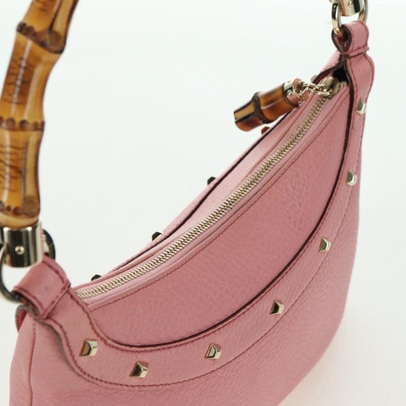 GUCCI Bamboo Studs Shoulder Bag Leather Pink Gold 137378 Auth am11450V