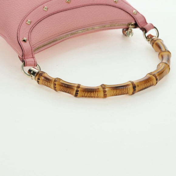 GUCCI Bamboo Studs Shoulder Bag Leather Pink Gold 137378 Auth am11450V