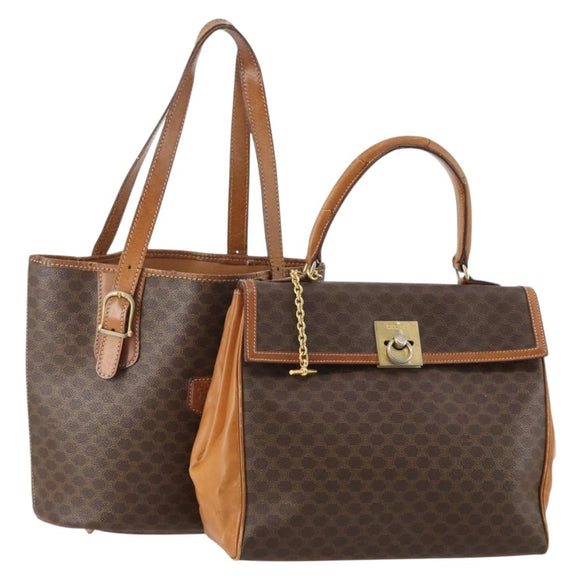 CELINE Macadam Canvas Shoulder Bag PVC Leather 2 Set Brown Auth am11453