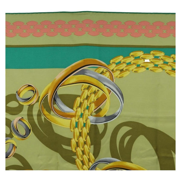 CARTIER Scarf Silk Khaki Auth am11464A
