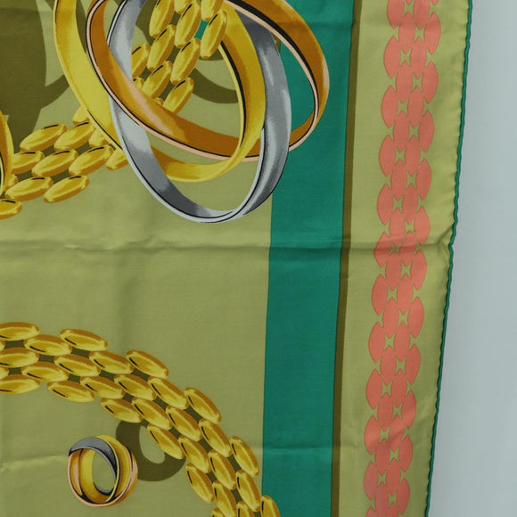CARTIER Scarf Silk Khaki Auth am11464A
