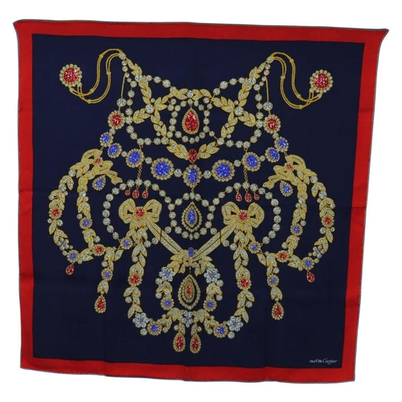 CARTIER Scarf Silk Red Navy Auth am11465V