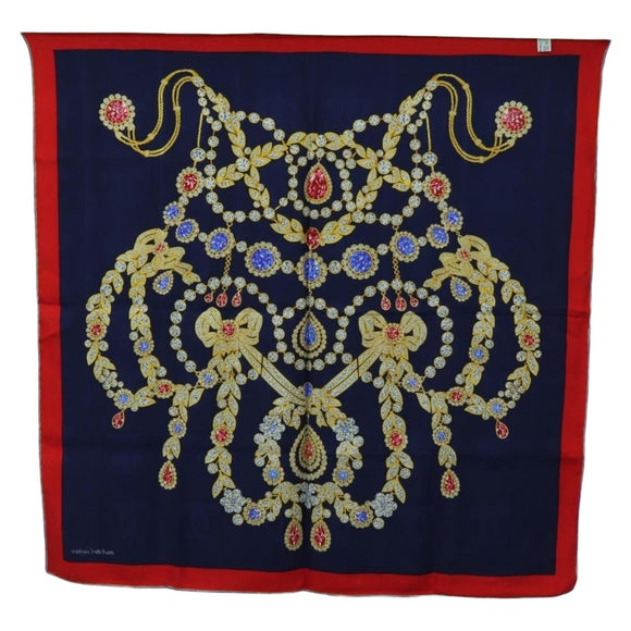 CARTIER Scarf Silk Red Navy Auth am11465V