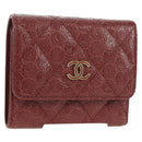 CHANEL Camelia Trifold Wallet Leather Bordeaux Gold CC Auth am11479M-1