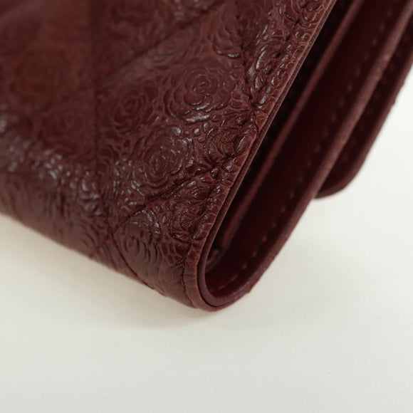 CHANEL Camelia Trifold Wallet Leather Bordeaux Gold CC Auth am11479M