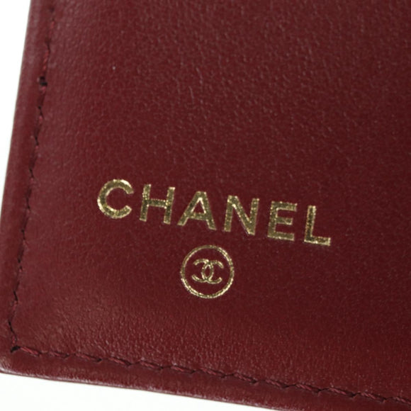 CHANEL Camelia Trifold Wallet Leather Bordeaux Gold CC Auth am11479M