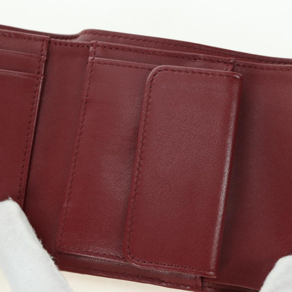 CHANEL Camelia Trifold Wallet Leather Bordeaux Gold CC Auth am11479M
