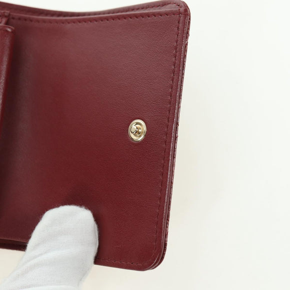 CHANEL Camelia Trifold Wallet Leather Bordeaux Gold CC Auth am11479M