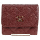 CHANEL Camelia Trifold Wallet Leather Bordeaux Gold CC Auth am11479M-13