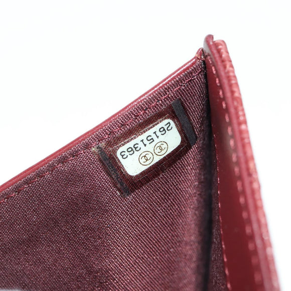 CHANEL Camelia Trifold Wallet Leather Bordeaux Gold CC Auth am11479M