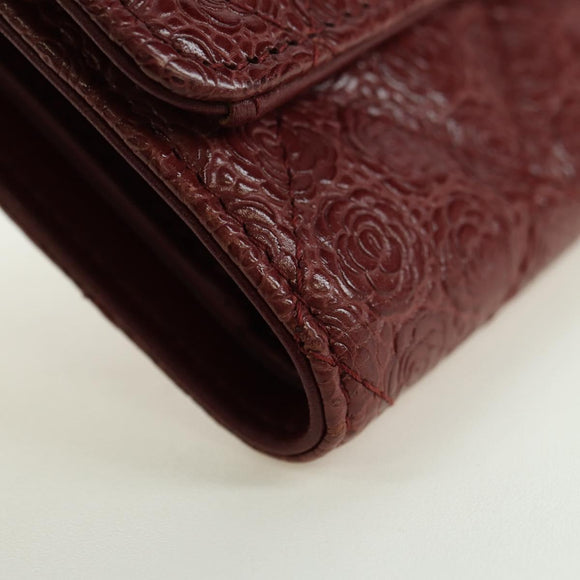 CHANEL Camelia Trifold Wallet Leather Bordeaux Gold CC Auth am11479M