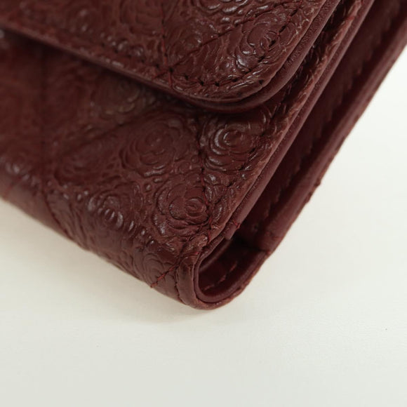 CHANEL Camelia Trifold Wallet Leather Bordeaux Gold CC Auth am11479M