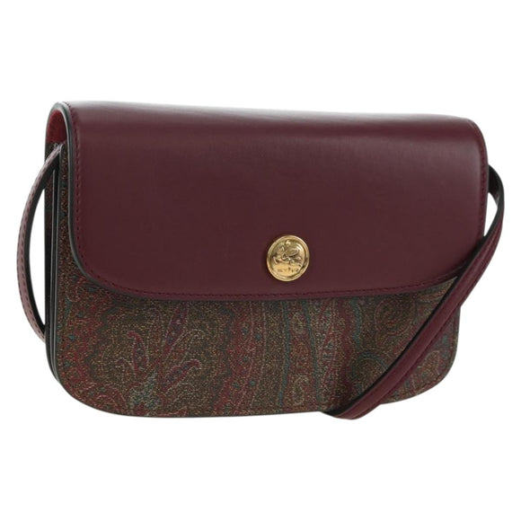 ETRO Paisley Shoulder Bag PVC Leather Gold Bordeaux Auth am11482V
