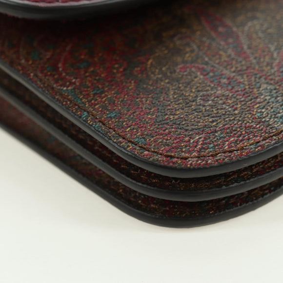 ETRO Paisley Shoulder Bag PVC Leather Gold Bordeaux Auth am11482V