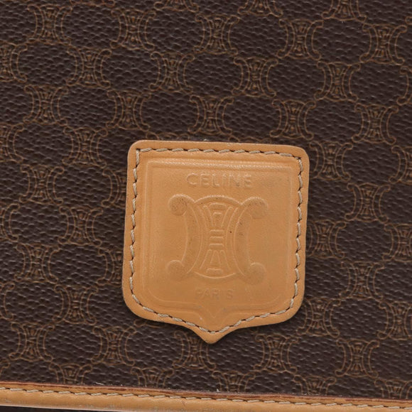 CELINE Macadam Canvas Schoudertas PVC Leer Bruin Goud Auth am11484A
