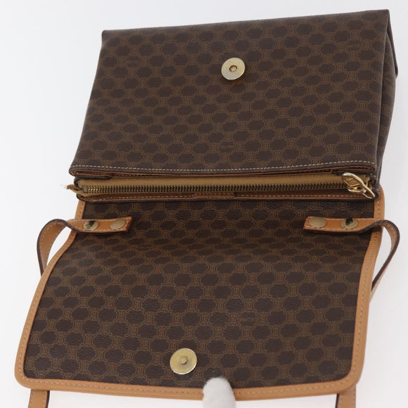 CELINE Macadam Canvas Schoudertas PVC Leer Bruin Goud Auth am11484A