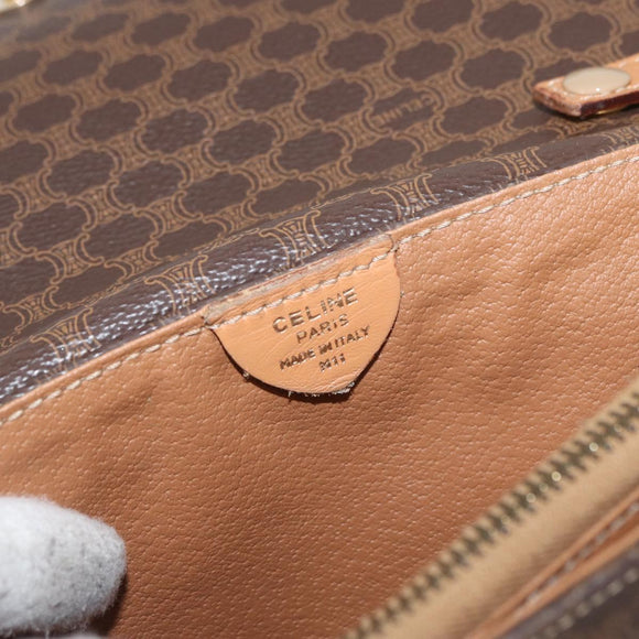 CELINE Macadam Canvas Schoudertas PVC Leer Bruin Goud Auth am11484A