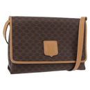 CELINE Macadam Canvas Schoudertas PVC Leer Bruin Goud Auth am11484A-1