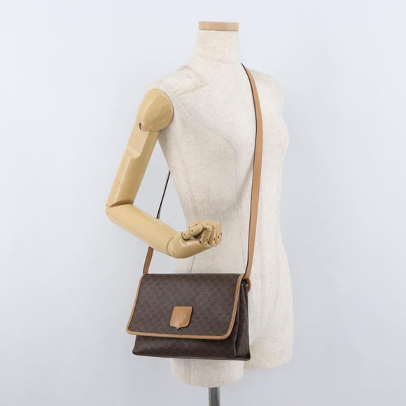 CELINE Macadam Canvas Schoudertas PVC Leer Bruin Goud Auth am11484A