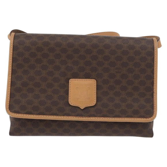 CELINE Macadam Canvas Schoudertas PVC Leer Bruin Goud Auth am11484A