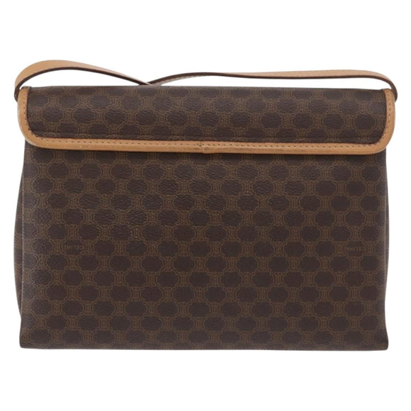 CELINE Macadam Canvas Schoudertas PVC Leer Bruin Goud Auth am11484A