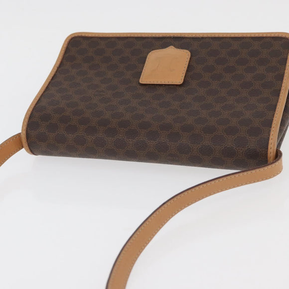 CELINE Macadam Canvas Schoudertas PVC Leer Bruin Goud Auth am11484A