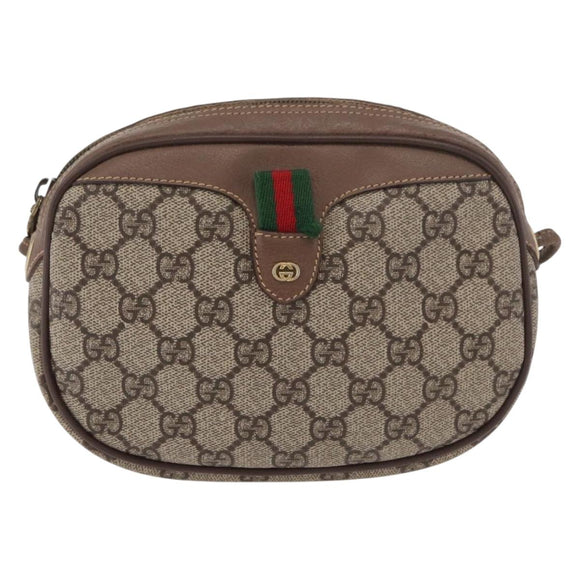 GUCCI GG Supreme Web Sherry Line Bag PVC Beige 007 58 6112 4023 Auth am11491