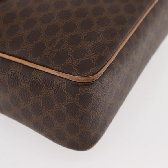 CELINE Macadam Canvas Schoudertas PVC Leer Bruin Goud Auth am11493A