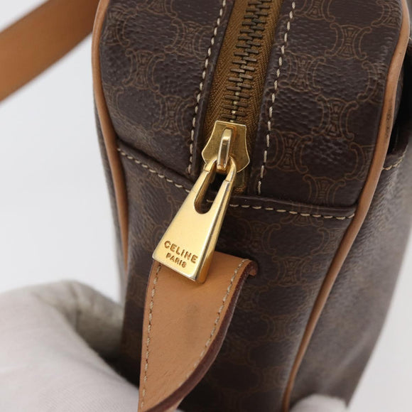 CELINE Macadam Canvas Schoudertas PVC Leer Bruin Goud Auth am11493A