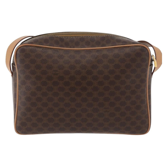 CELINE Macadam Canvas Schoudertas PVC Leer Bruin Goud Auth am11493A