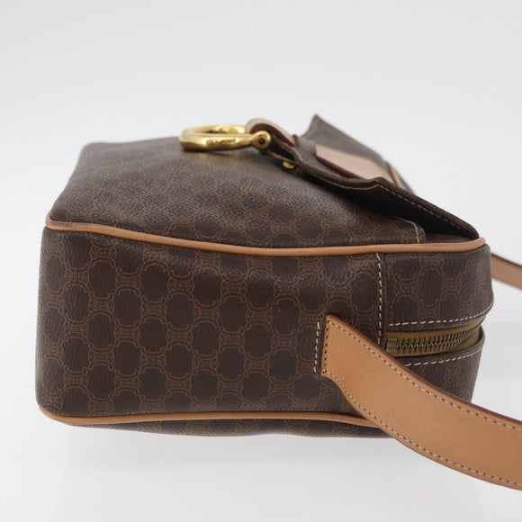 CELINE Macadam Canvas Schoudertas PVC Leer Bruin Goud Auth am11493A