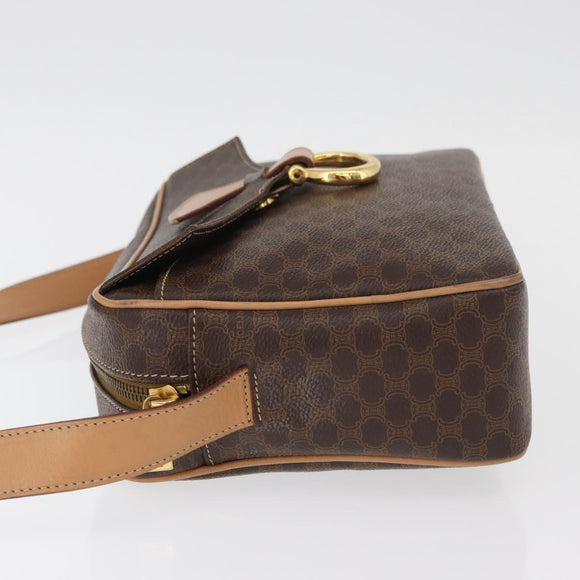 CELINE Macadam Canvas Schoudertas PVC Leer Bruin Goud Auth am11493A