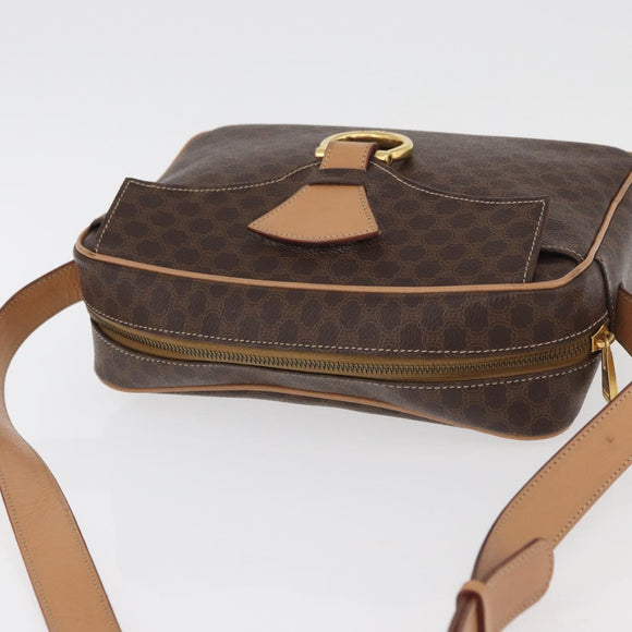 CELINE Macadam Canvas Schoudertas PVC Leer Bruin Goud Auth am11493A