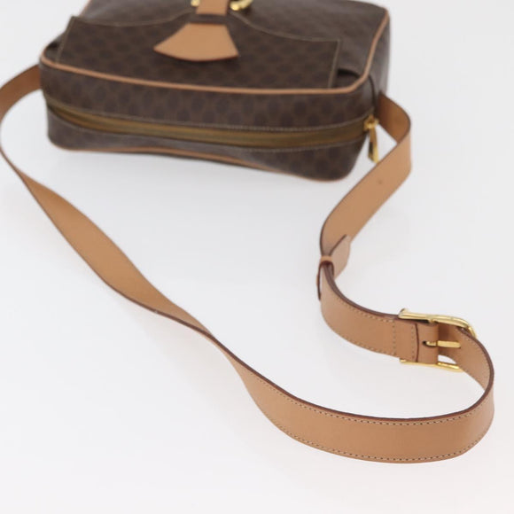 CELINE Macadam Canvas Schoudertas PVC Leer Bruin Goud Auth am11493A